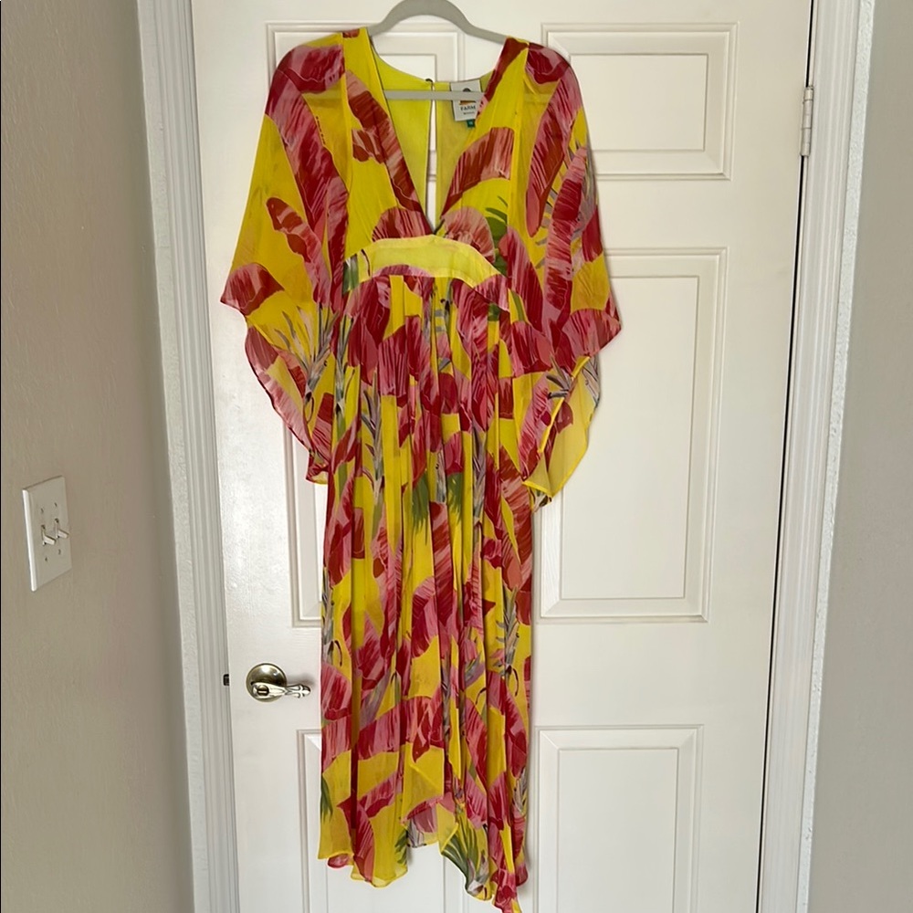 Farm Rio yellow caftan midi dress